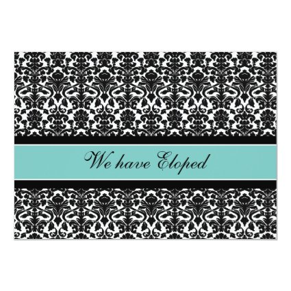 Teal Damask Elopement Announcement Cards 5" X 7" Invitation Card