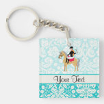 Teal Damask Equestrian Acrylic Key Chains