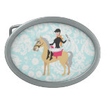 Teal Damask Equestrian Belt Buckle