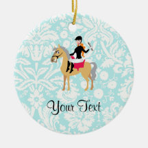 Teal Damask Equestrian Christmas Tree Ornaments