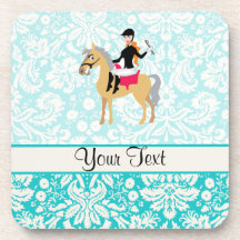 Teal Damask Equestrian Coasters
