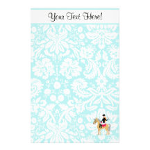Teal Damask Equestrian Customized Stationery