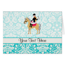 Teal Damask Equestrian Greeting Card