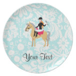 Teal Damask Equestrian Party Plates