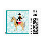 Teal Damask Equestrian Postage Stamps