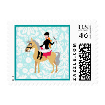 Teal Damask Equestrian Postage Stamps