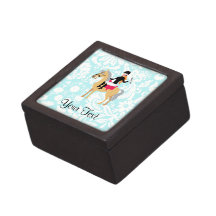 Teal Damask Equestrian Premium Jewelry Box