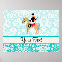 Teal Damask Equestrian Print