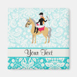 Teal Damask Equestrian Refrigerator Magnets