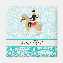 Teal Damask Equestrian Refrigerator Magnets