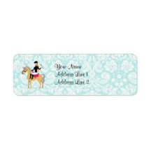 Teal Damask Equestrian Return Address Label