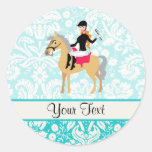 Teal Damask Equestrian Stickers