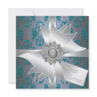 Teal Damask Glitter Classy Gift Sweet Sixteen invitation
