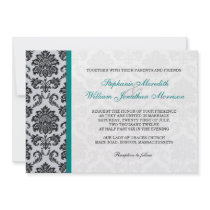 Teal Damask Monogram Wedding Invitation