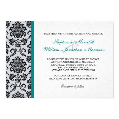 Teal Damask Monogram Wedding Invitation