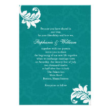 Teal Damask Monogram Wedding Invitation