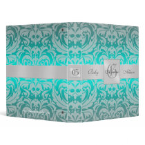 Teal Damask Monogrammed Baby Album Binder