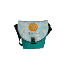Teal Damask Patten Basketball Courier Bags