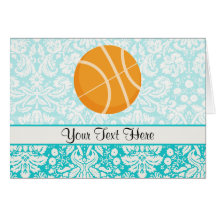 Teal Damask Patten Basketball Greeting Cards