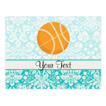Teal Damask Patten Basketball Postcards