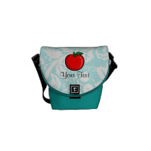 Teal Damask Pattern Apple Courier Bags