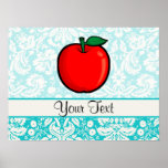 Teal Damask Pattern Apple Print