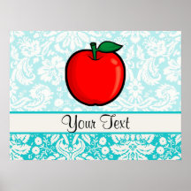Teal Damask Pattern Apple Print