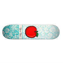 Teal Damask Pattern Apple Skateboard Deck