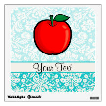 Teal Damask Pattern Apple Wall Sticker