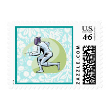Teal Damask Pattern Fencing Postage