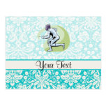 Teal Damask Pattern Fencing Postcards