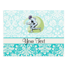 Teal Damask Pattern Fencing Postcards