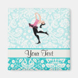 Teal Damask Pattern Ice Skating Fridge Magnets