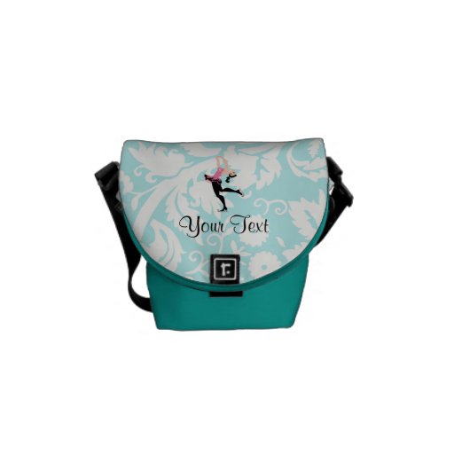 Teal Damask Pattern Ice Skating Messenger Bag Zazzle