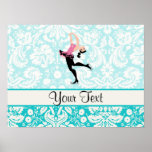 Teal Damask Pattern Ice Skating Posters