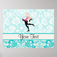 Teal Damask Pattern Ice Skating Posters