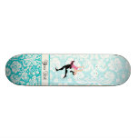 Teal Damask Pattern Ice Skating Skate Board Deck
