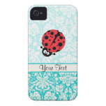 Teal Damask Pattern Ladybug iPhone 4 Case