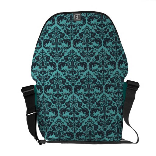 Teal Damask Pattern Messenger Bag