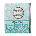 Teal Damask Pattern Softball iPad Folio Cover