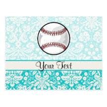 Teal Damask Pattern Softball Post Card