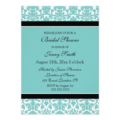 Teal Damask Photo Bridal Shower Invitation Cards