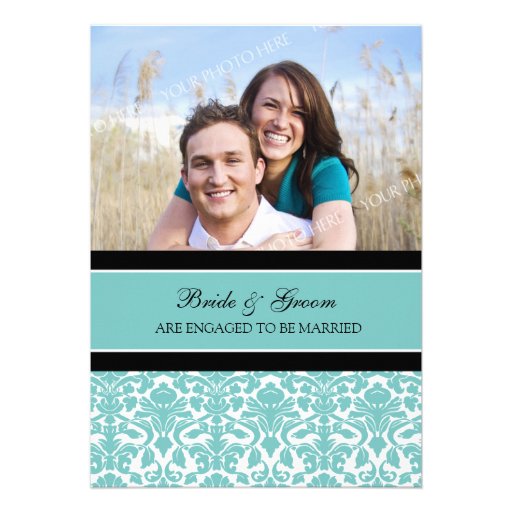 Teal Damask Photo Engagement Party Invitations