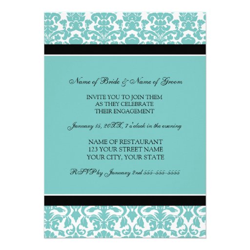 Teal Damask Photo Engagement Party Invitations