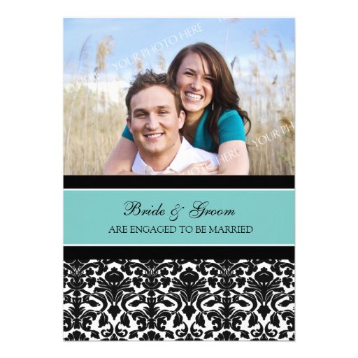 Teal Damask Photo Engagement Party Invitations