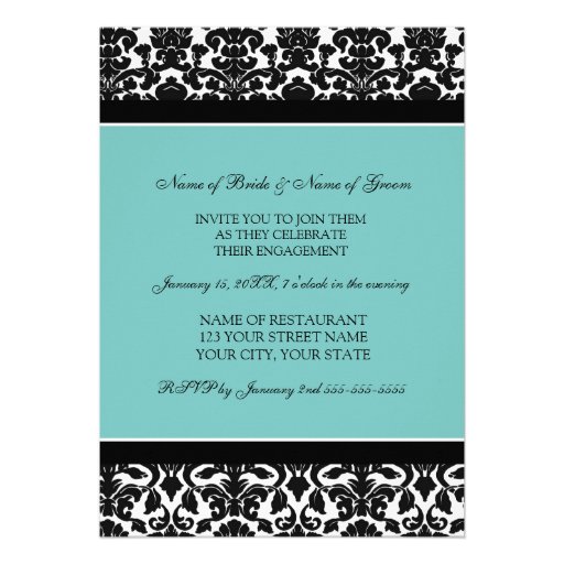 Teal Damask Photo Engagement Party Invitations