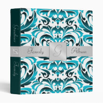 Teal Damask Photo Family Album Binder