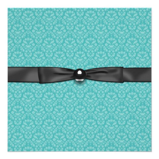 Teal Damask Photo Sweet 16 Party Custom Invites