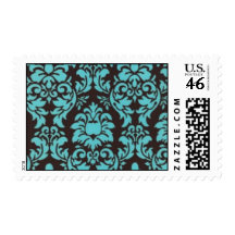 Teal Damask Postage Stamps