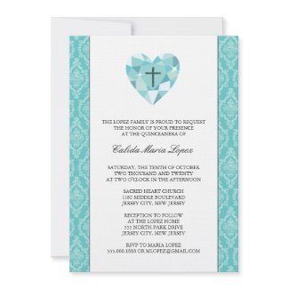 Teal Damask Quinceanera Invitations invitation Teal Damask Quinceanera Invitations invitation